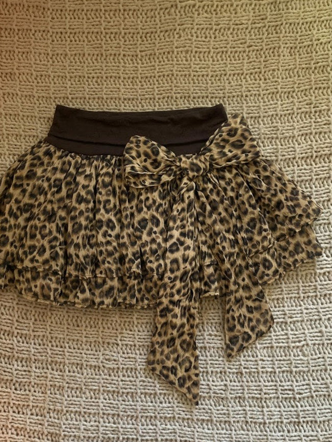 Y2K Leopard Bow Mini Skirt