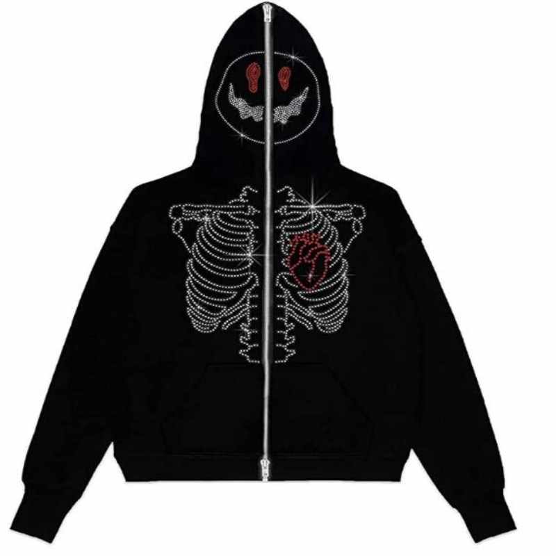 Goth Diamond Skeleton Zip-up Hoodie