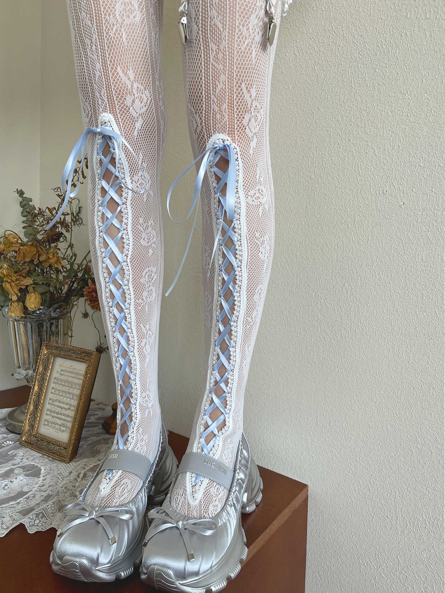 Blue Ribbon Lace Socks