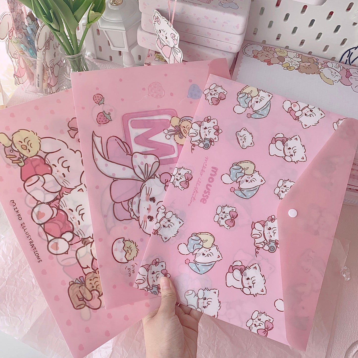 kawaii A4 snap button document bag