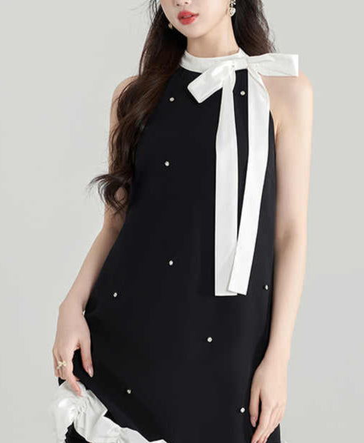 French Halter Neck Dark Coquette Dress