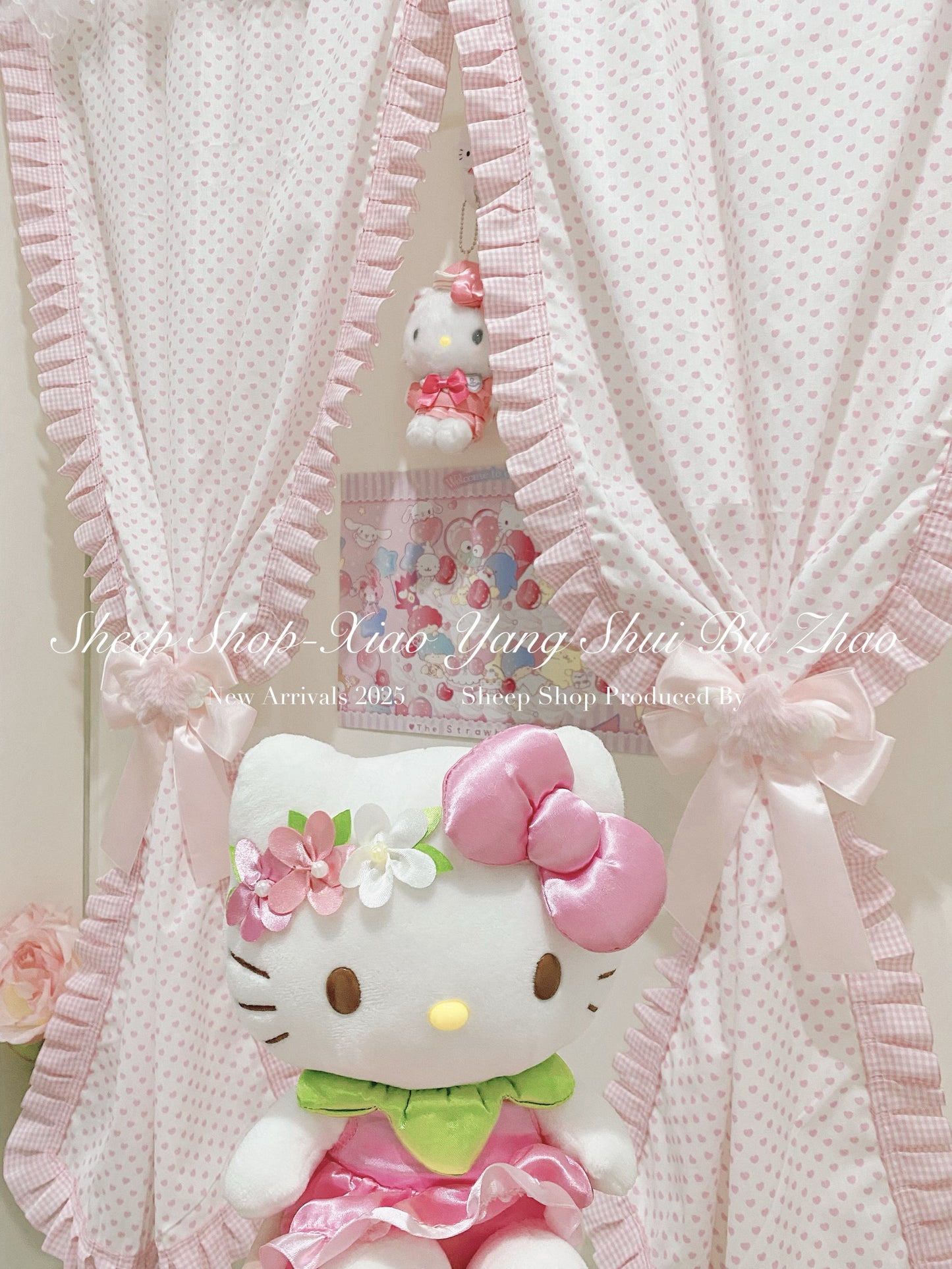 Cute Pink Checkered Lace Curtain