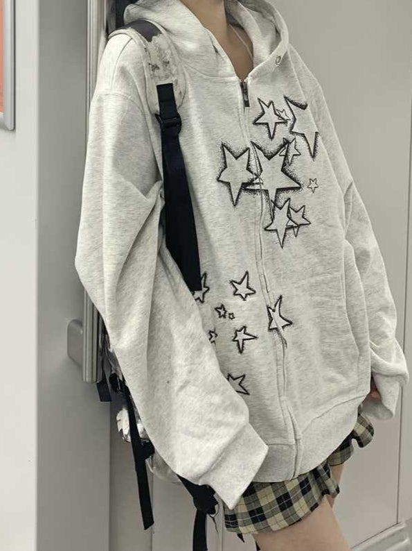 Stars Printed Zip-up Y2K Hoodie