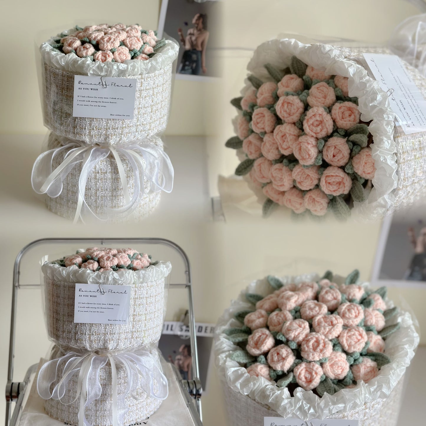 Knitted multi-head bubble rose handmade bouquet