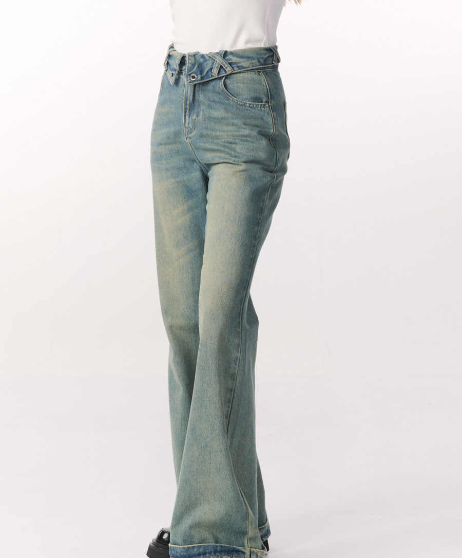 Retro Washed Straight Wide-leg Jeans