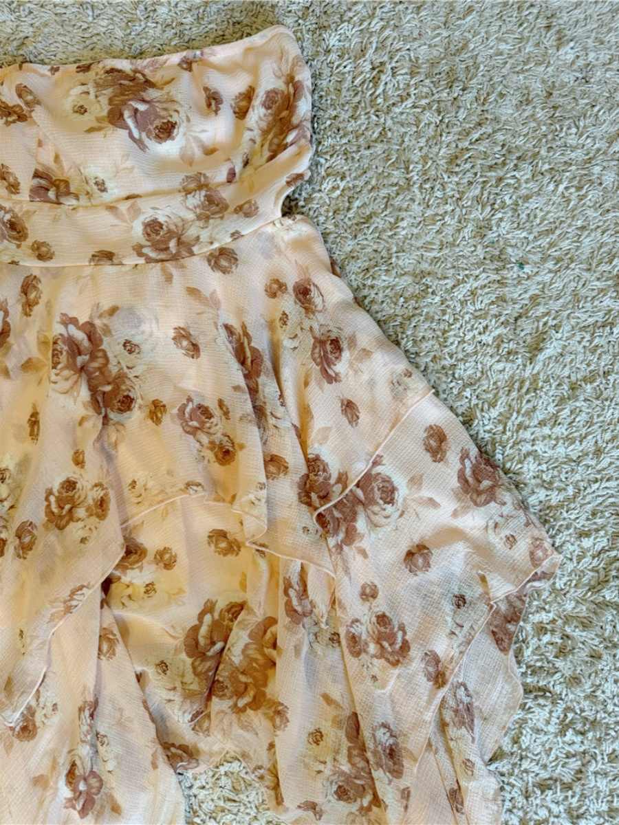 Retro Brown Floral Irregular Dress