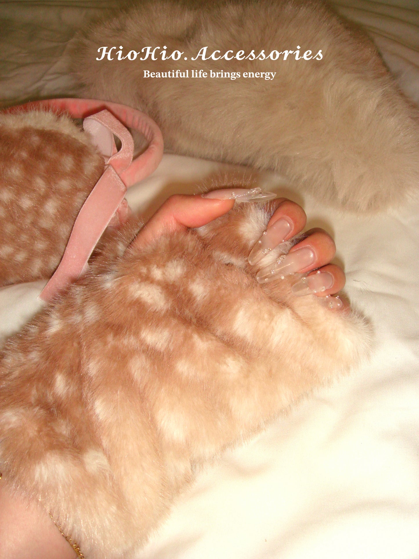 Plush cute deer pattern fingerless gloves