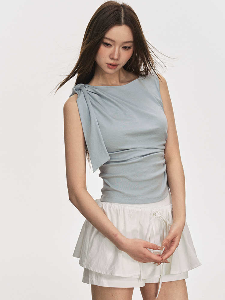 Lace-up Pleated Tank Top