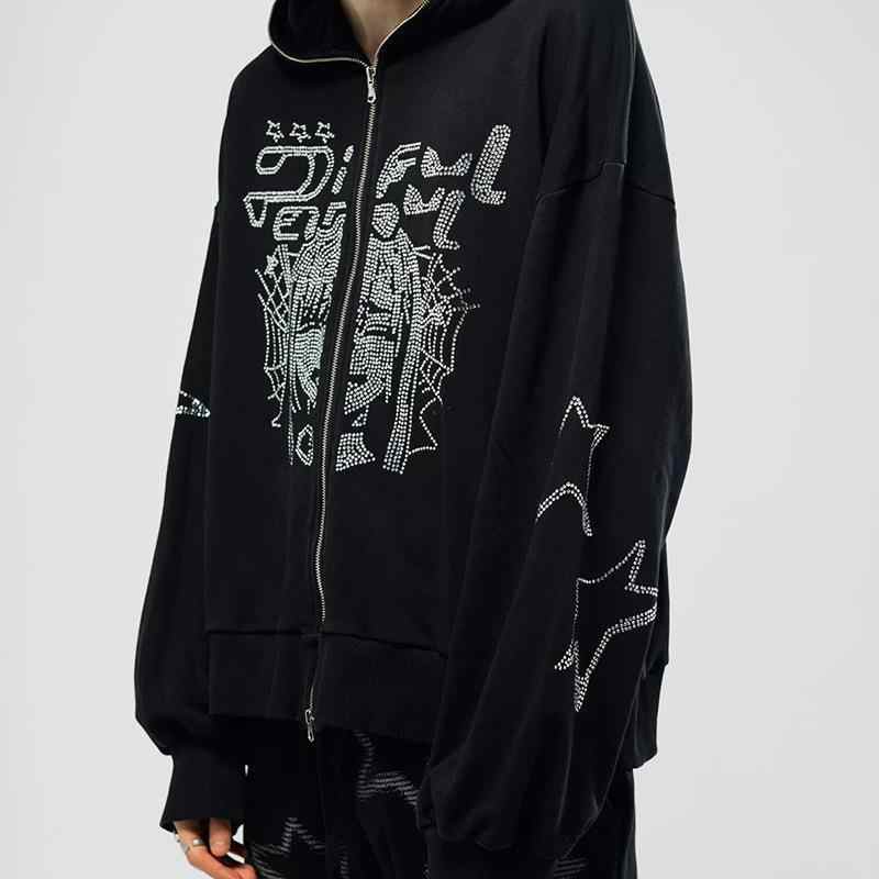 Y2K Cartoon Diamond Grunge Zip-up Hoodie