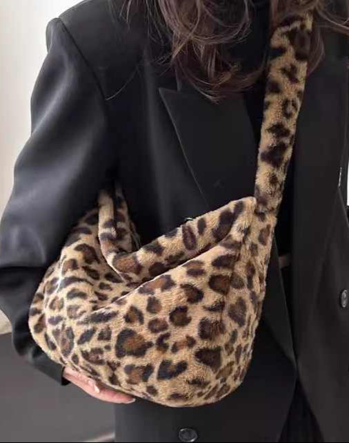 Y2K Plush Leopard Crossbody Bag