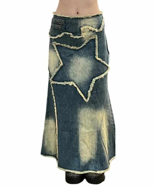 Y2K Vintage Star Maxi Denim Skirt