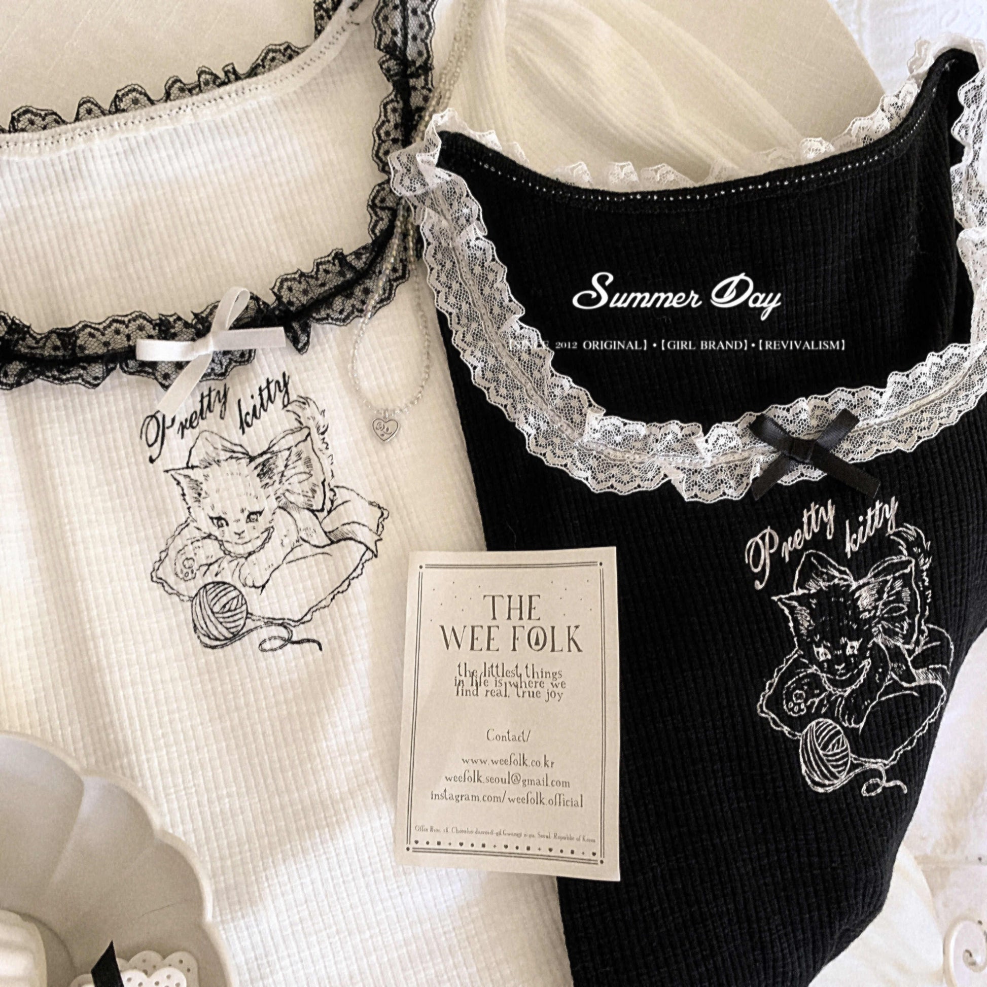 Lace Bow Cat Puff-sleeve Top