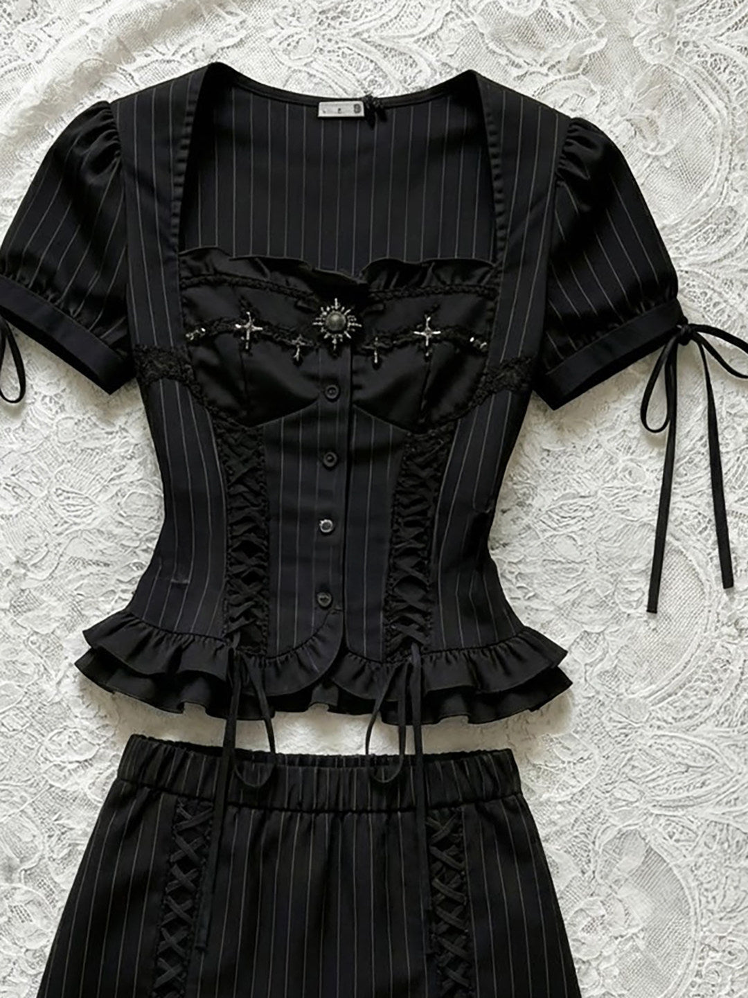 dark coquette bow suit