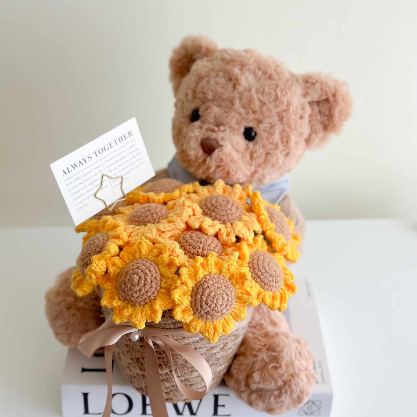 hand-knitted roses bear doll bouquet