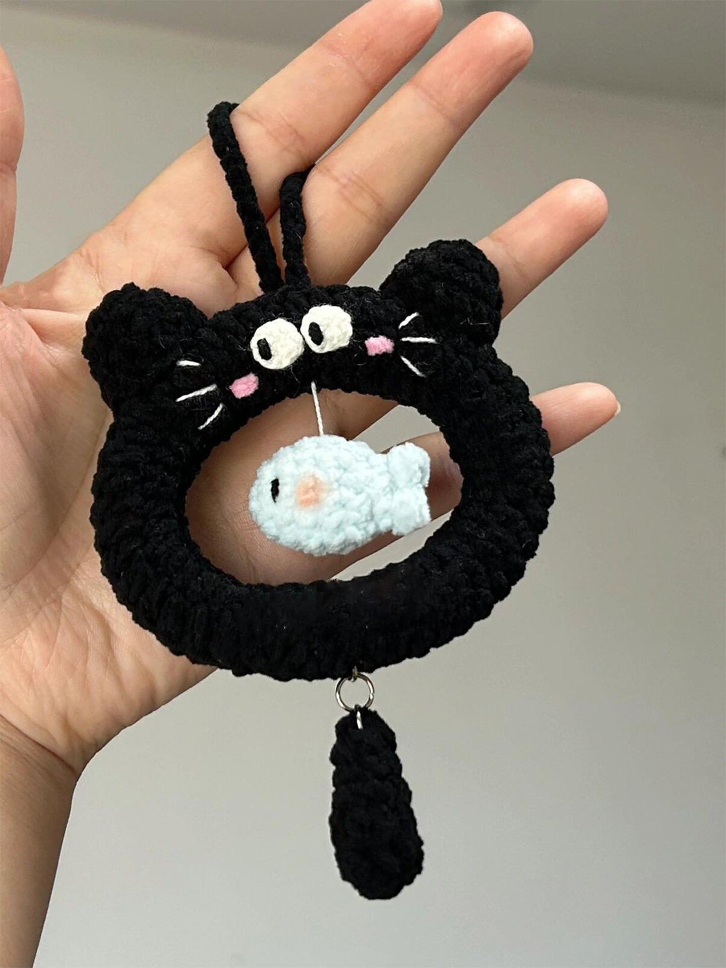 diy wool little black cat pendant