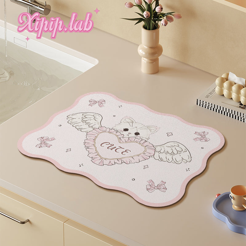 Cute Kitchen Countertop Drainage Anti-scalding Dinner Plate Mat