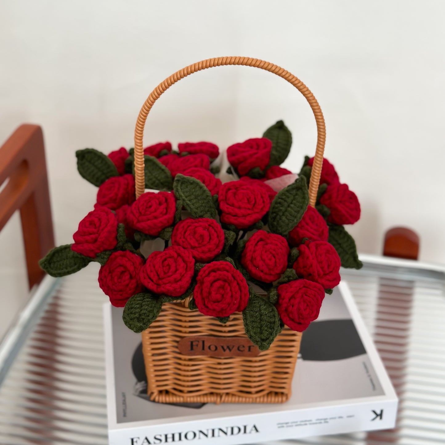 crocheted wool rose bouquet