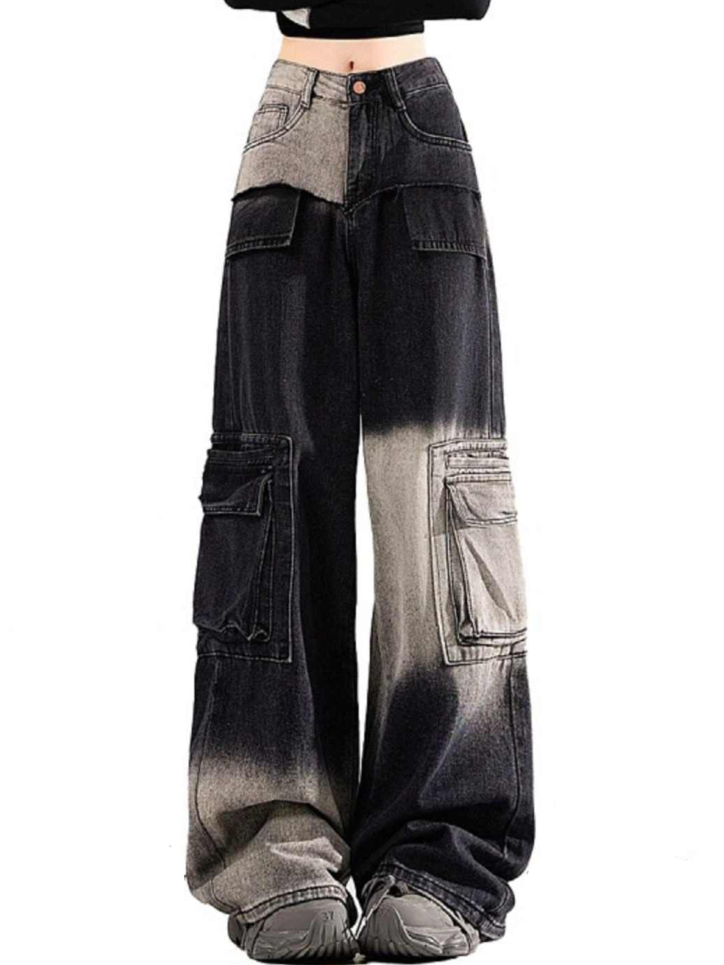 Grunge Contrasting Gradient Wide Leg Jeans