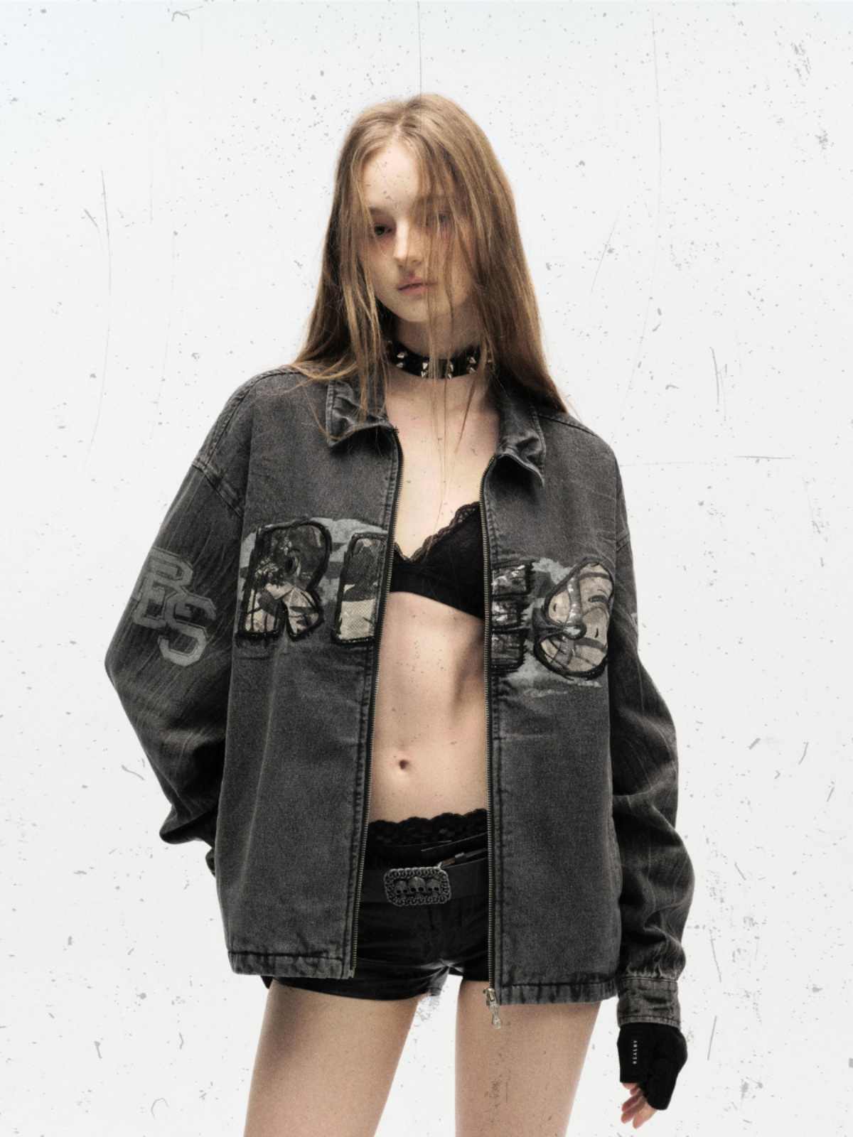 Grunge Camouflage Patchwork Denim Jacket