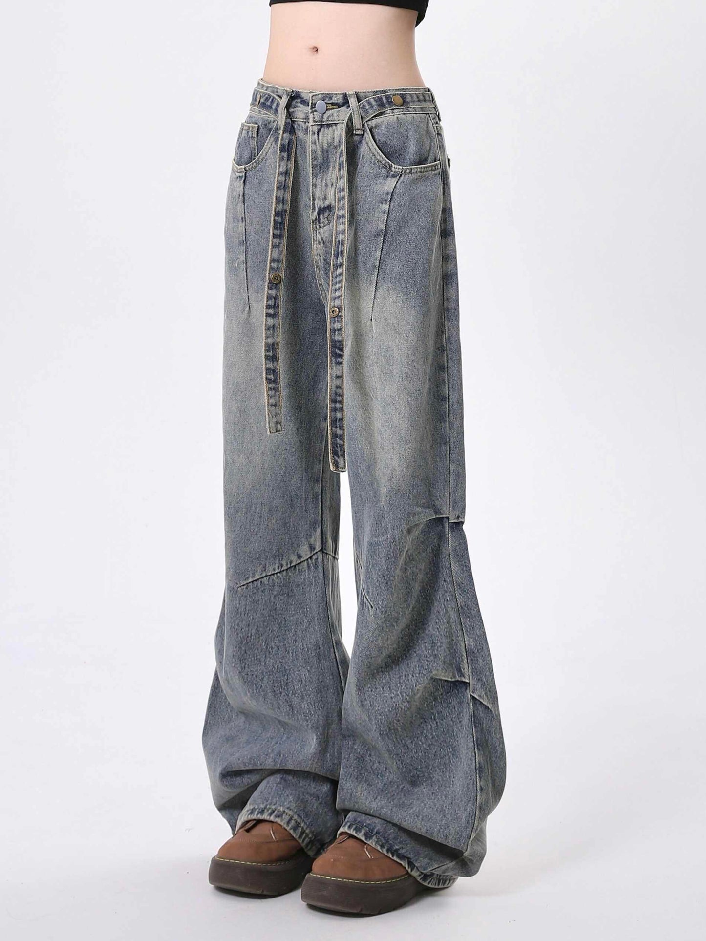 Retro Washed Strap Y2K Jeans