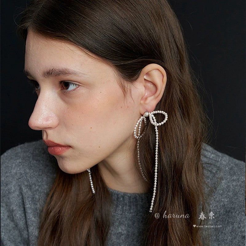 bow pearls kawaii earrings