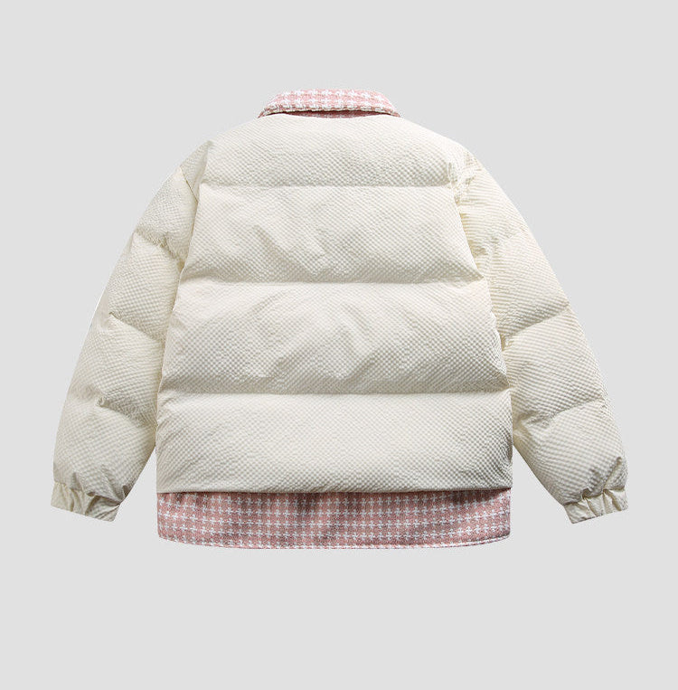 Checkered Spliced Lapel Cotton Jacket