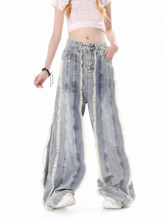 Grunge Splicing Raw Edge Baggy Jeans