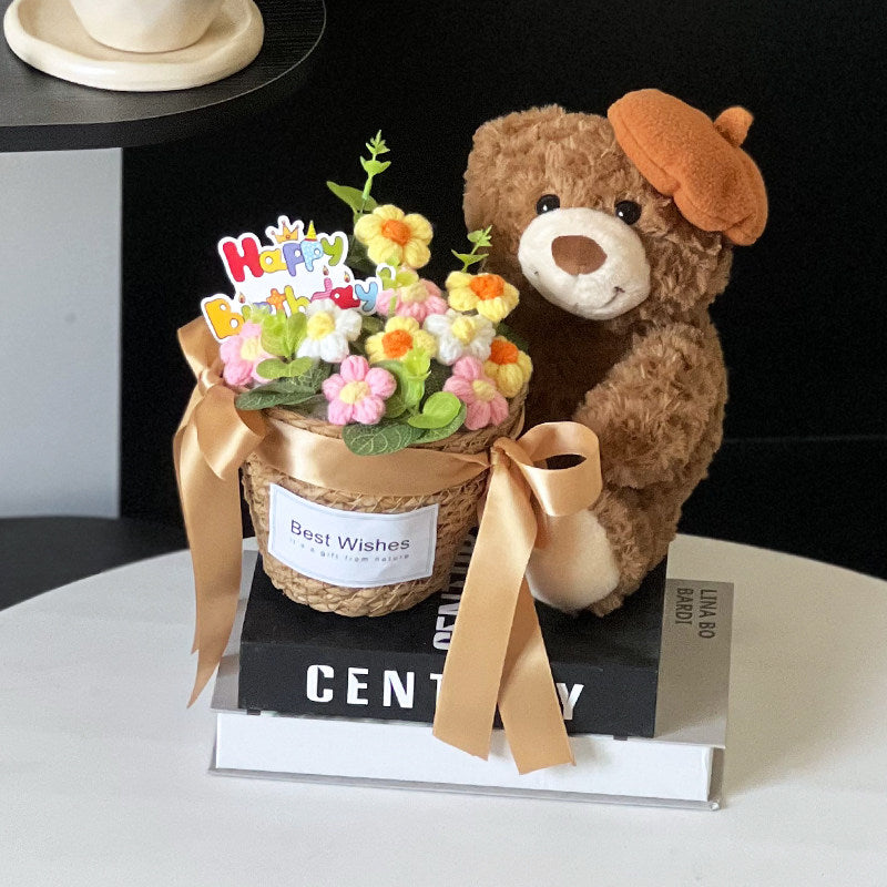 Christmas bear knitted bouquet