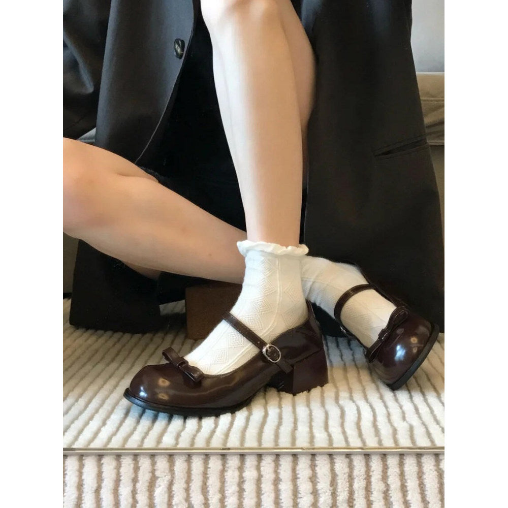 French Vintage Chunky Heel Mary Janes
