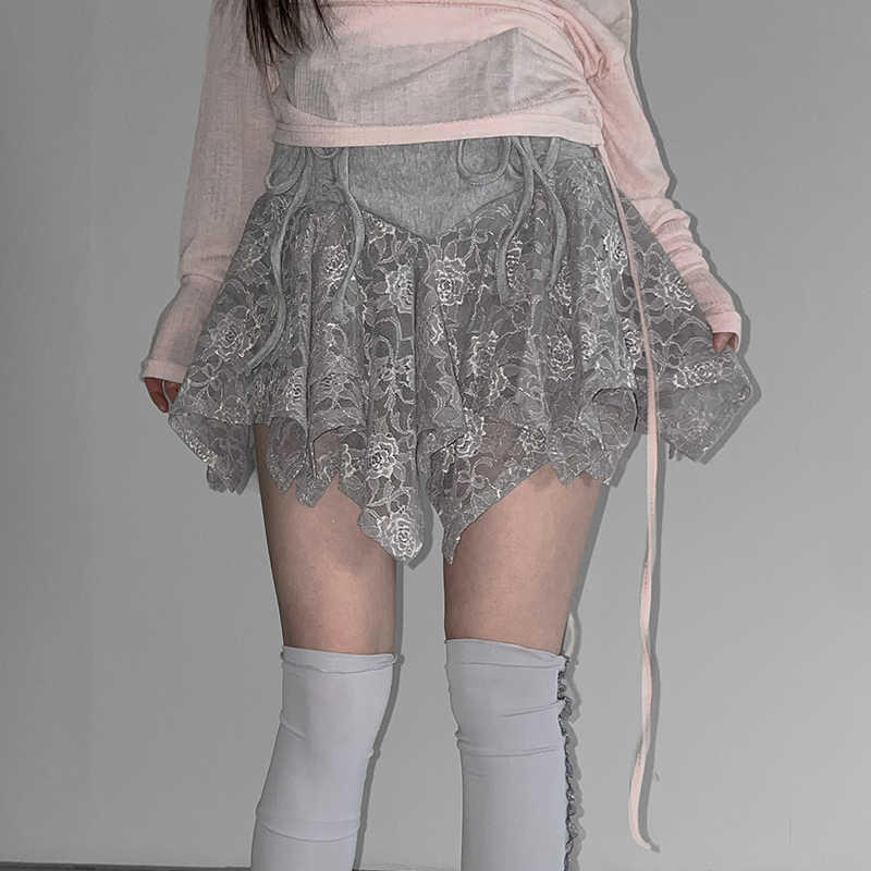 Ballet Lace Stitching Pleated Strap Skirt