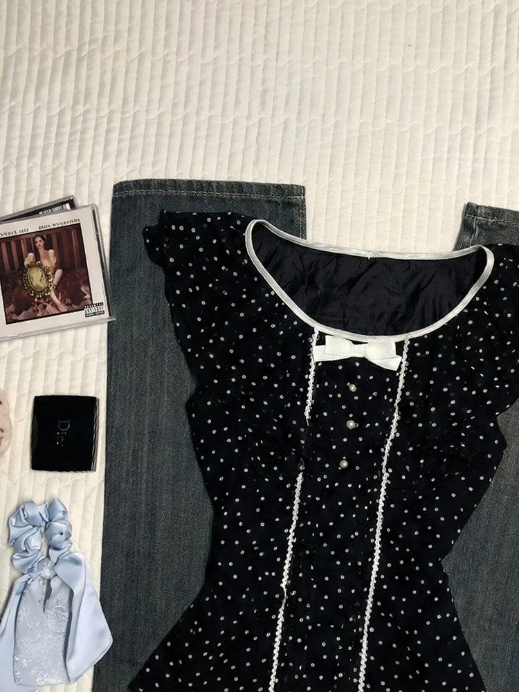 dark coquette polka dots shirt