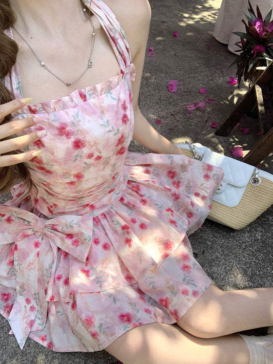 pink floral bow dress