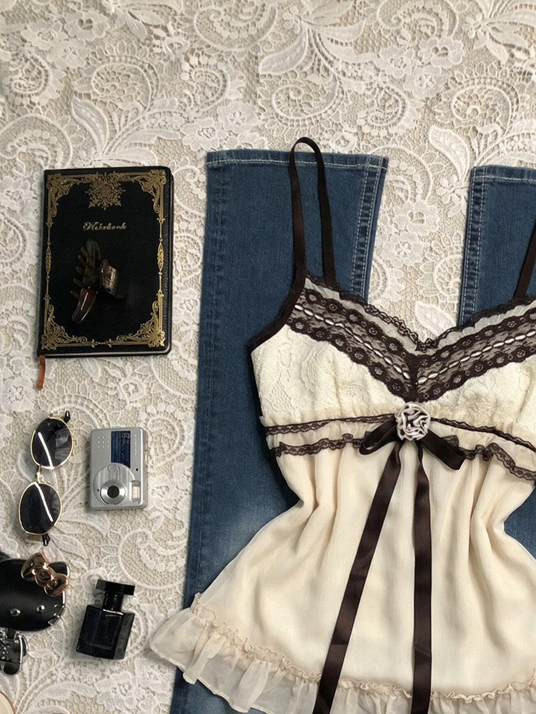 brown bow retro tank top