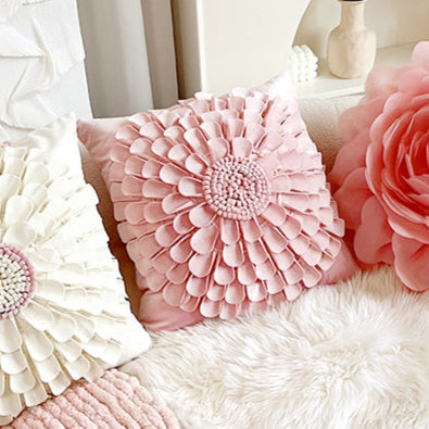 cream style pink flower pillow