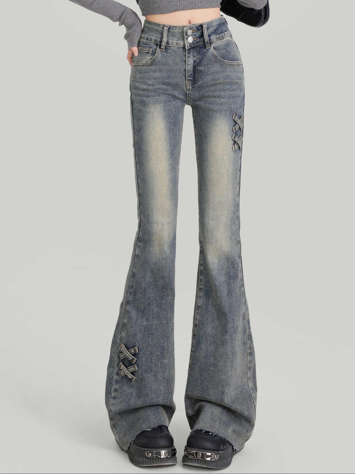 Coquette Double Button Bell Bottom Jeans