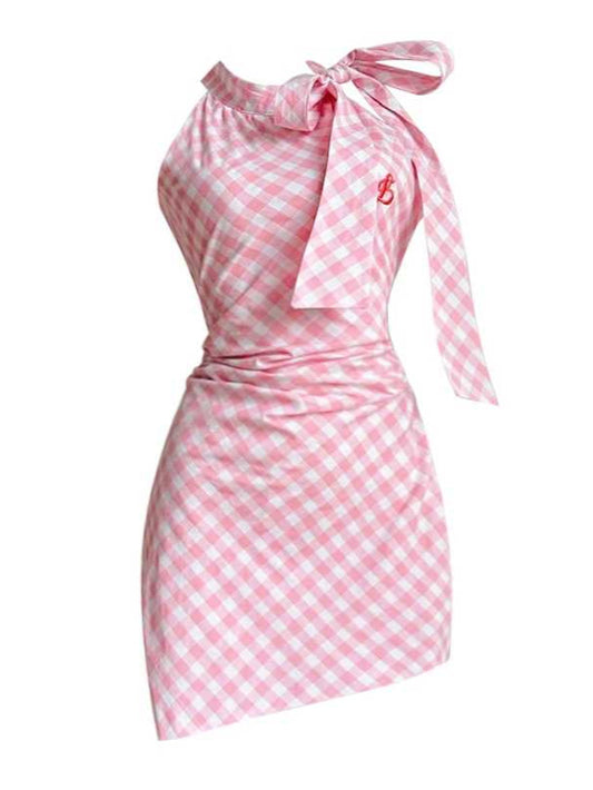 Halter Neck Pink Plaid Coquette Dress