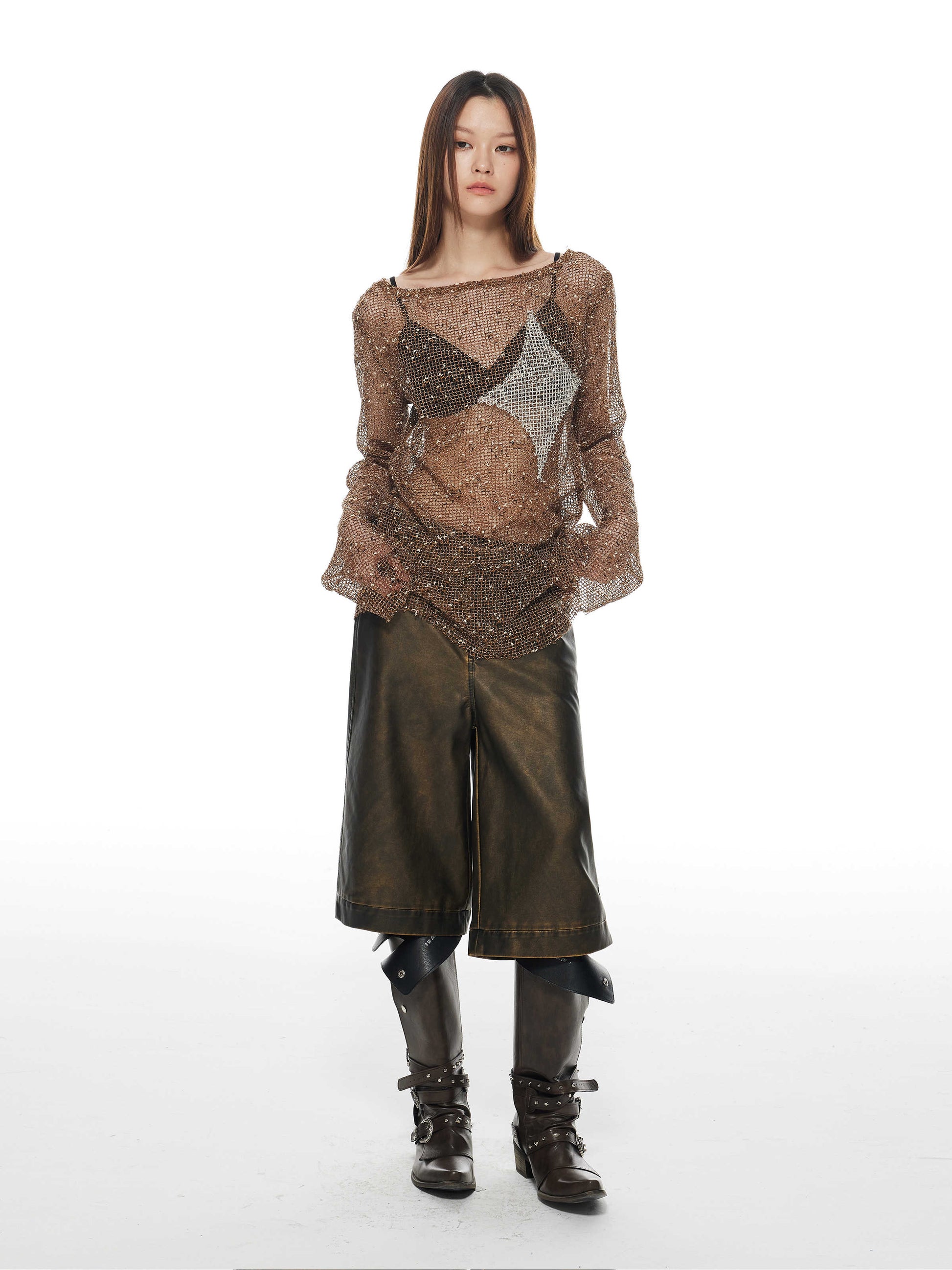 Grunge Stars Hollow Loose Long-sleeved Top
