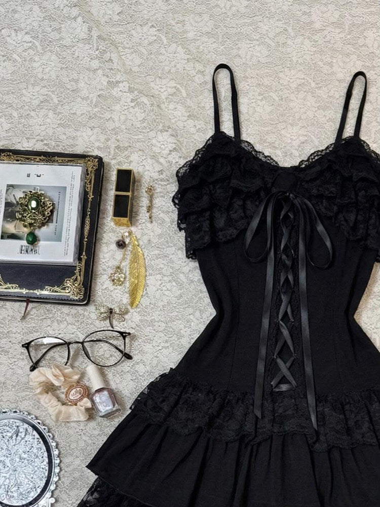 ruffled trim straps corset dress