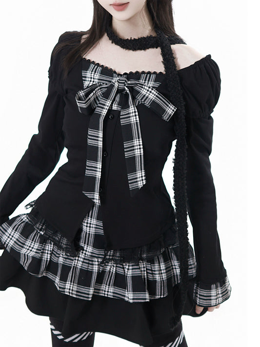 dark coquette plaid bow coord