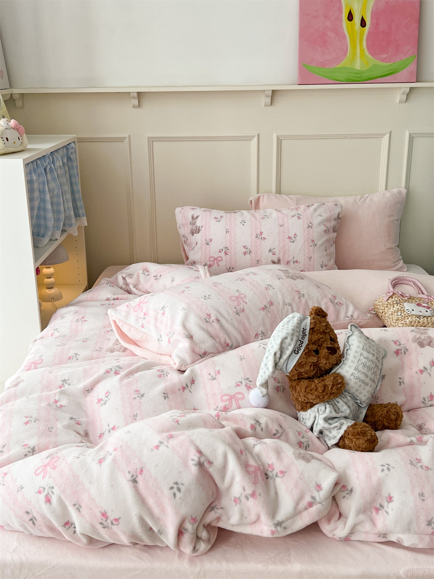 Pink cute rabbit bed sheet set of four