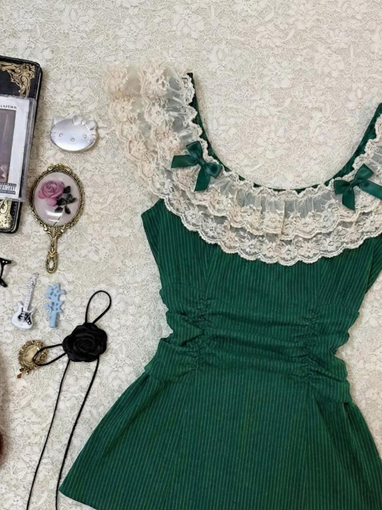 retro lace green tank top