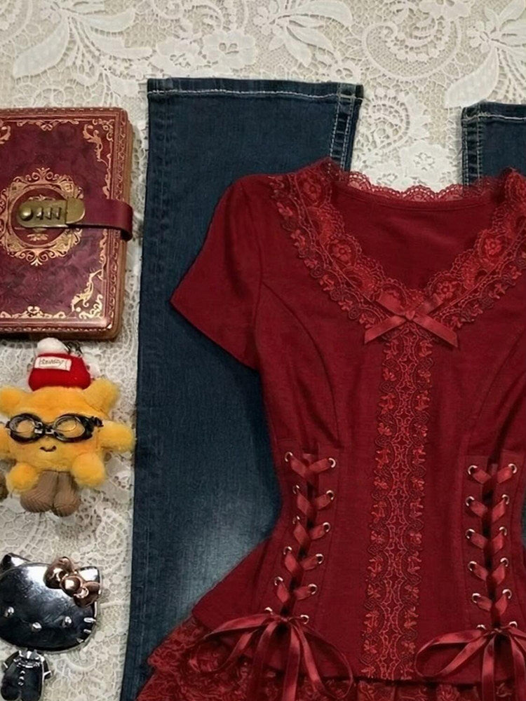 red straps bow shirt