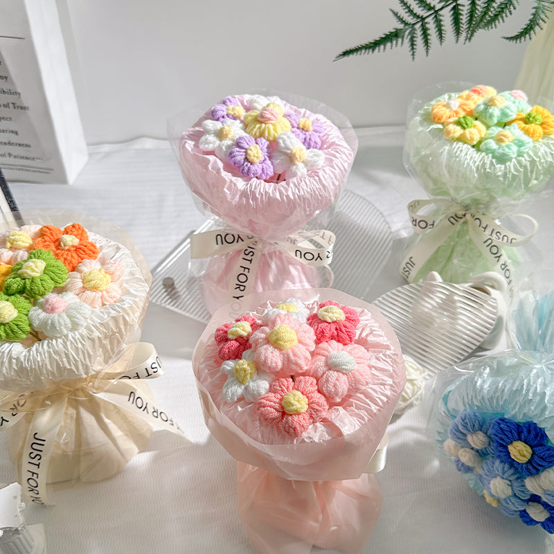 Handmade wool puff flowers bouquet