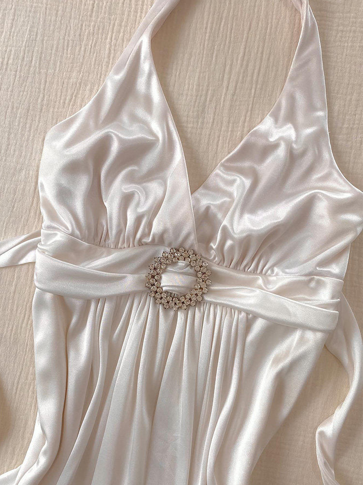white straps halter dress