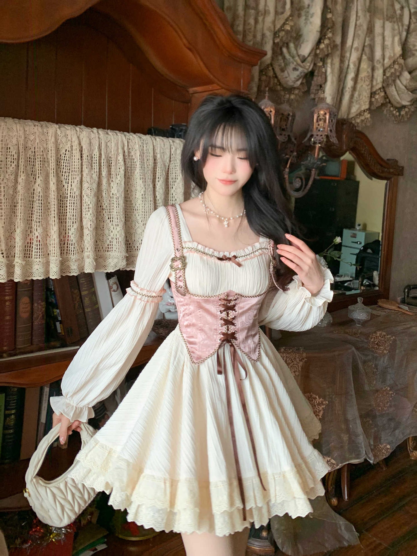 Square Neck Princess Dress + Vest Suit