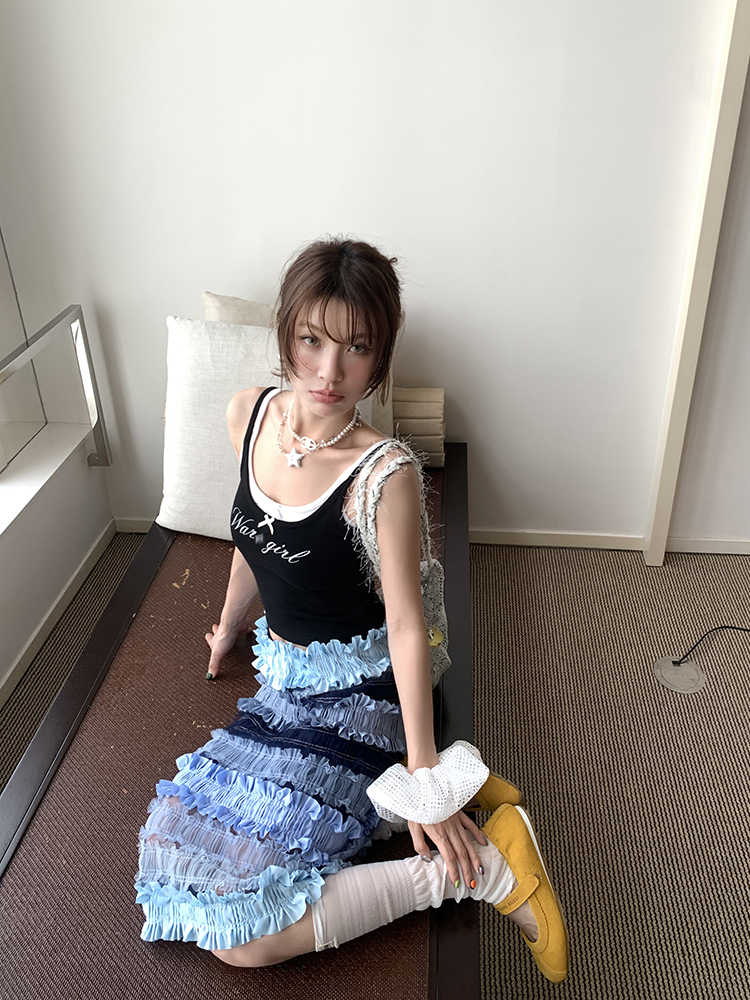 Blue Mesh Puffy Cake Skirt