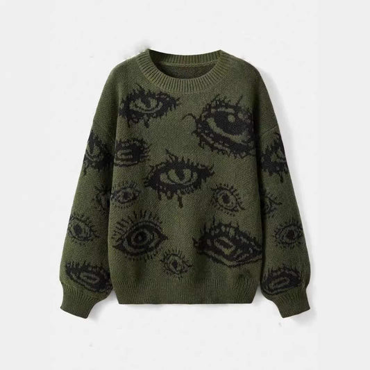 Grunge Eyes Round Neck Sweater