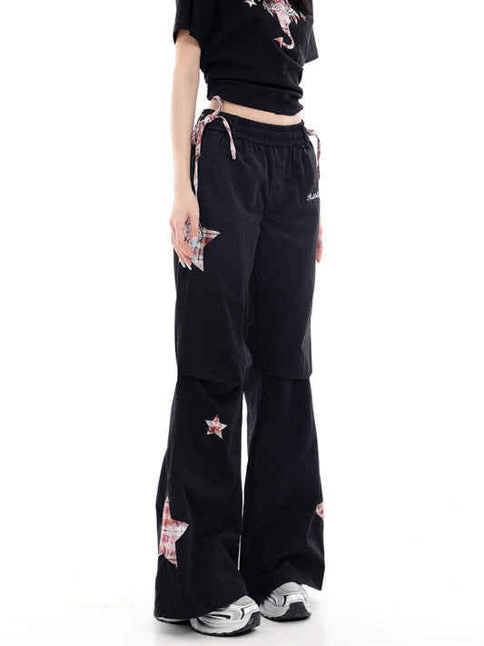 Y2K Plaid Star Patch Flare Pants