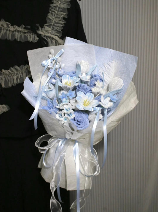 handmade twist stick blue rose bouquet