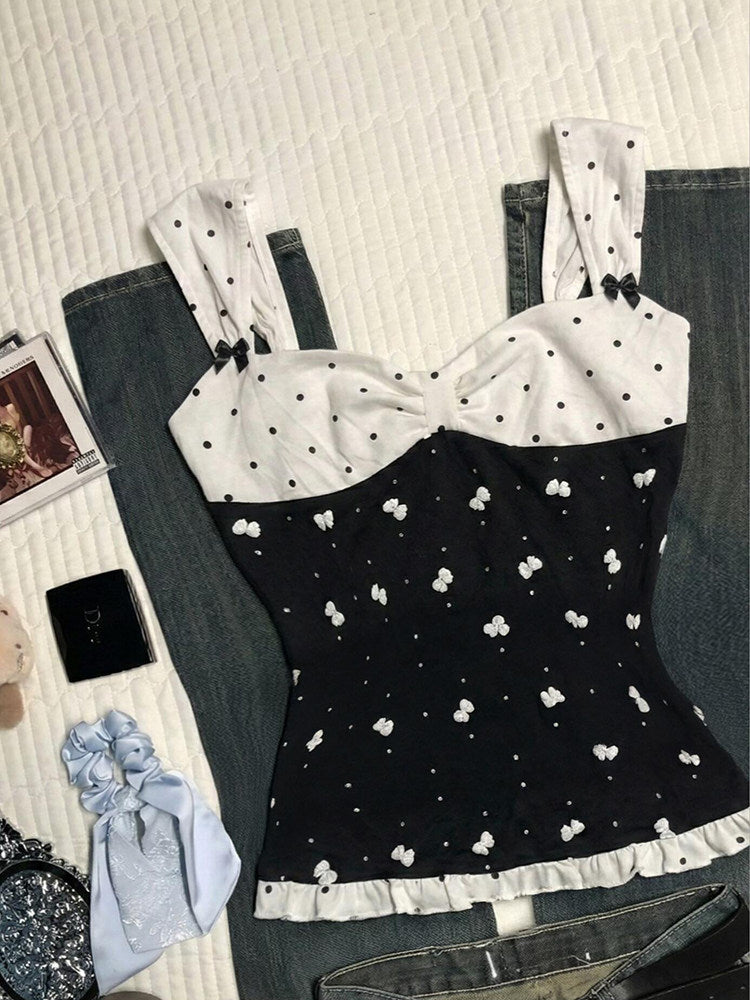 dark coquette polka dots tank top